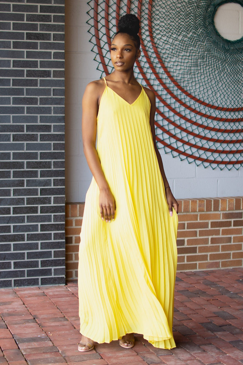 Pleated Maxi Dress - Yellow - Dress ...